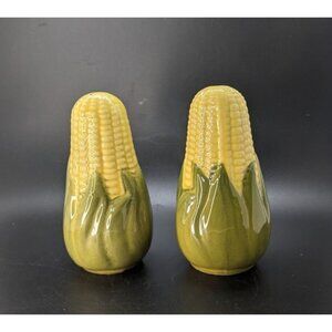 Shawnee Pottery Corn Salt and Pepper Shakers Ear Cob Yellow Green Vintage 5"
